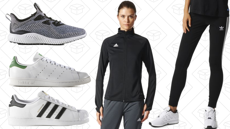 Alphabounce Em Shoes, $77 | Stan Smith Shoes, $53 | Superstar Shoes, $56 | Trio17 TRG JKTW, $46 | 3-Stripes Leggings, $25